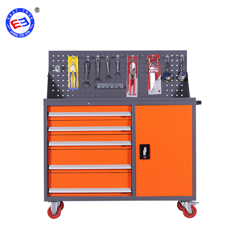 橙色五层一门小推车工具柜